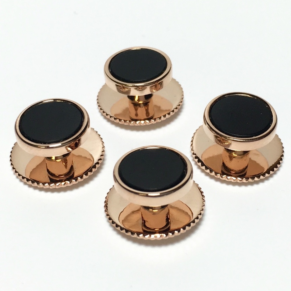 4 Rose Gold and Onyx Tuxedo Shirt Studs